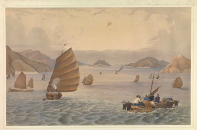Operationer i Kantonfloden. Fort och batterier i Bocca Tigris eller första passagen av Kantonfloden; H.M. ångfartyget Vulture Kapten Macdougall passerar batterierna med 18th Royal Irish ombord av Unknown artist