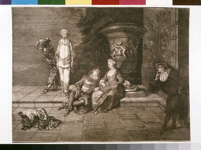 Originalgravyr med Pierrot till vänster av Unknown artist