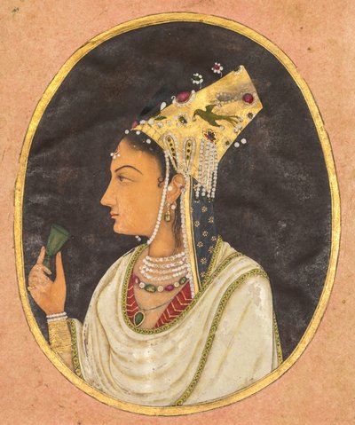 Ovalt porträtt av en kvinna i en Chaghtai-hatt av Unknown artist