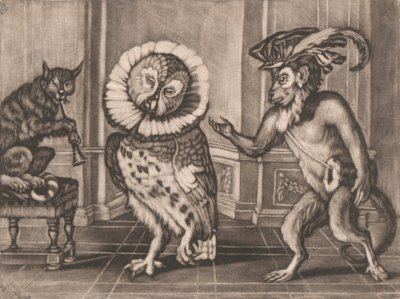 Owl, Monkey and Cat från Mezzotintoes av Smith, Vol. III av Unknown artist