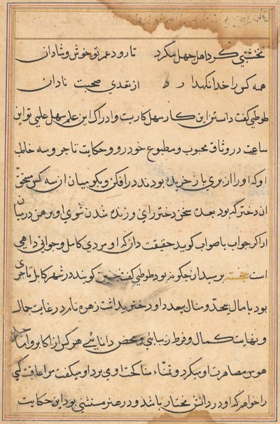 Sida från Tales of a Parrot (Tuti-nama): textsida av Unknown artist