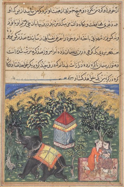 Sida från Tales of a Parrot (Tuti-nama): textsida av Unknown artist