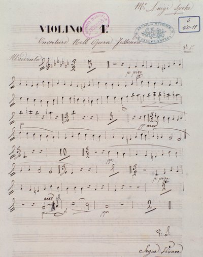 Sida med partitur för den första fiolen i ouvertyren till operan Jessonda av Louis Spohr av Unknown artist