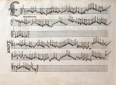 Sida med partitur av Harmonice Musices Odhecaton av Ottaviano Petrucci (1501) av Unknown artist