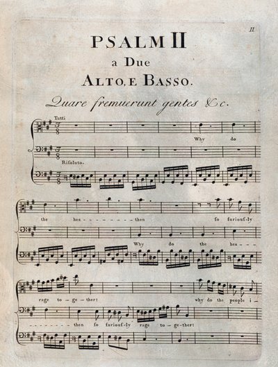 Sida av den andra psalmen i musiken av "" The psalms "" av Benedetto Marcello av Unknown artist