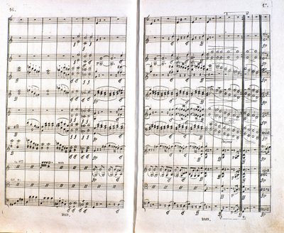 Sida av den första tyska upplagan av partituret till Symphony n. 1 i C-dur av den tyske kompositören Ludwig van Beethoven (1770-1827) (1799-1800). Bonn av Unknown artist