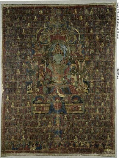 Målad banderoll (Thangka) av Bon-gudinnan Tonpa Shenrap av Unknown artist