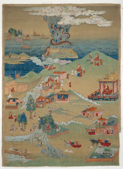 Målad banderoll (Thangka) med fem moraliska berättelser från Avadana Kalpalata Jataka av Unknown artist
