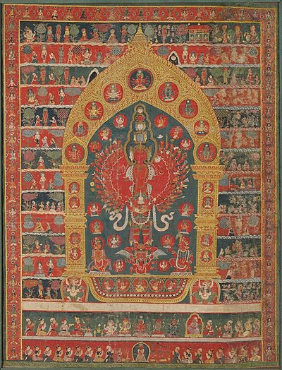 Målad banderoll (Thangka) av Avalokiteshvara-inkarnationen av regnguden Rato Matsyendranatha av Unknown artist