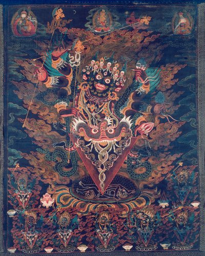 Målad fana (Thangka) med Guru Dragpur, en vredgad form av Padmasambhava av Unknown artist