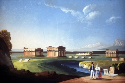 Målning föreställande Paestums tempel, nuvarande Capaccio. av Unknown artist