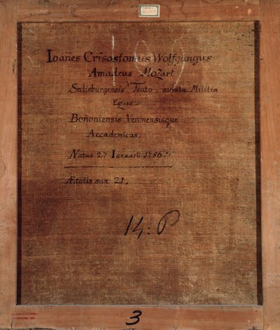 Målning baksidan med porträtt av Mozart vid 21 års ålder av Unknown artist