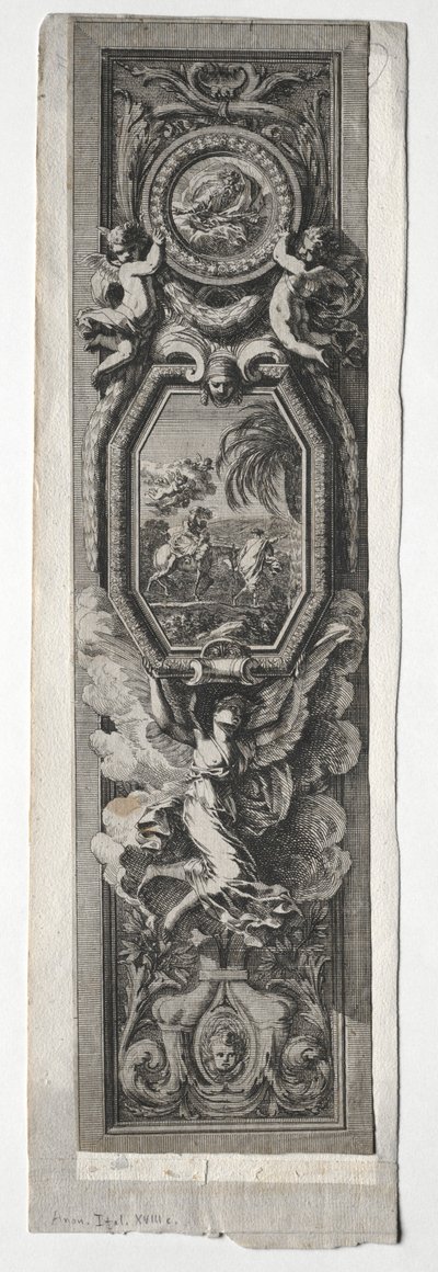 Panel med vinjett av flygning till Egypten av Unknown artist