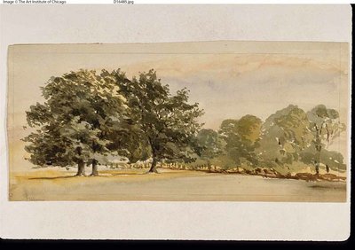 Panorama över en skogsdunge (recto); Landskap med skog till höger (verso) av Unknown artist