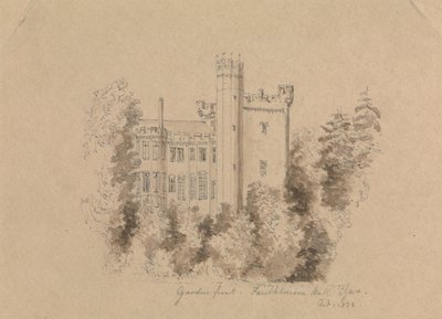 Del av ett slott omgivet av träd av Unknown artist