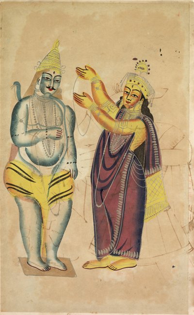 Parvati placerar en bröllopsgirland på Shiva (recto) av Unknown artist