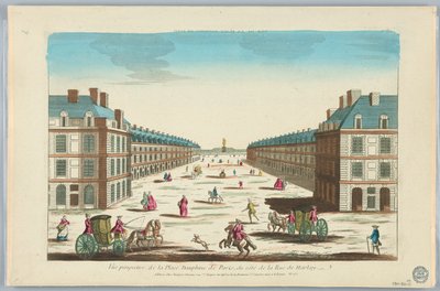 Peep-show, perspektivvy av Place Dauphine i Paris, från sidan av Rue de Harlay, nr 162 av Unknown artist