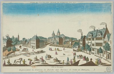 Peep-show, optisk vy som representerar omgivningen av Stetin Horse Market i Tyskland av Unknown artist
