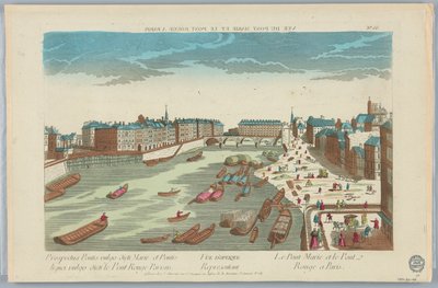 Peep-show, optisk vy som representerar Pont Marie och Pont Rouge i Paris, nr 66 av Unknown artist