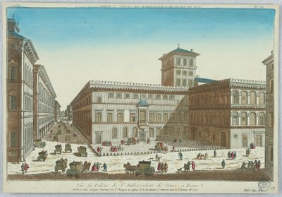Peep-show, Utsikt över den venetianska ambassadörens palats, i Rom, nr 89 av Unknown artist