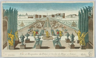 Peep-show, utsikt och perspektiv på dogens palats och trädgård i Venedig, Giardino, Gartea, 12 av Unknown artist