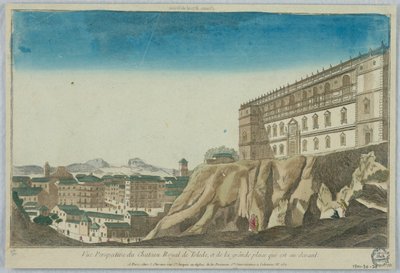 Peep-show, perspektivvy av det kungliga slottet i Toledo och det stora torget som ligger framför av Unknown artist