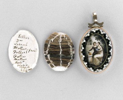 Hänge, ca 1800 (akvarell på elfenben, emalj, hår, förgyllt, siden och glas) av Unknown artist