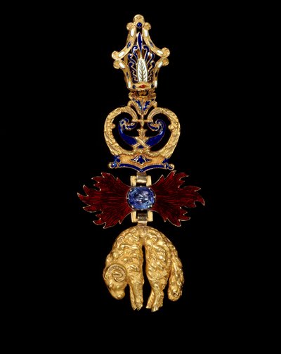 Hänge av ridderorden av det gyllene skinnet grundat av Philippe den gode, hertig av Bourgogne 1430. Det är en rest av belier och lågor. 1856 Paris, museum för Legion d