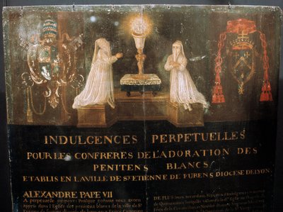 Evig överseende beviljat av påven Alexander VII till medlemmar av Confrerie des Penitents Blancs i staden Saint Stephen omkring 1668. Målning på trä. av Unknown artist