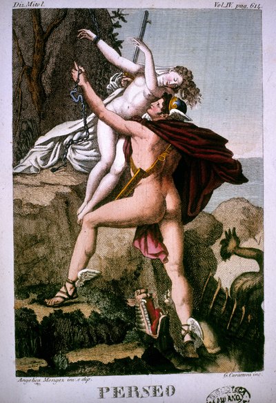 Perseus befriar Andromeda - i Mythological Dictionary av Unknown artist