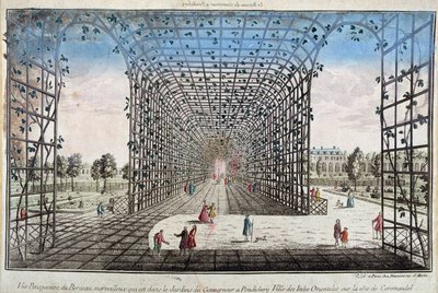 Perspektivvy av den underbara vaggan som finns i guvernörens trädgård i Pondicherry (Pondicherry), staden i Ostindien vid Coromandels kust - gravyr av Unknown artist