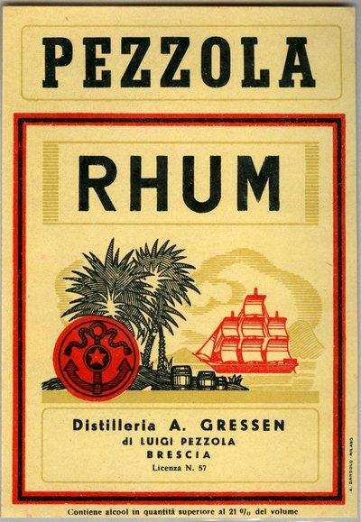 Pezzola rom alkoholreklam (kromolitografi sent 1800-tal) av Unknown artist