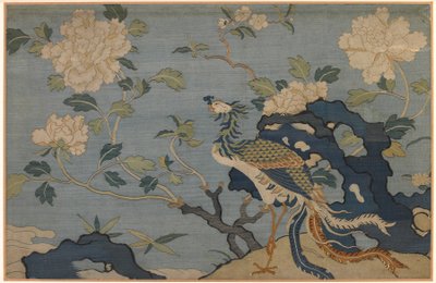Phoenix bland stenar och blommor av Unknown artist