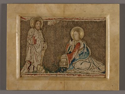Bild (troligen från ett Orphrey Band föreställande Kristus framför Maria Magdalena) av Unknown artist
