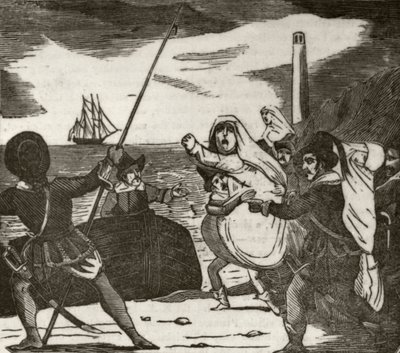 "Pierre och hans medarbetare bär bort nunnor från ett kloster", c.1836 av Unknown artist