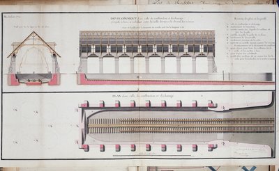 Plan över en byggnad och grundstötning av hamnen i Rochefort av Unknown artist
