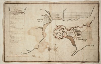 Plan över staden och fästningen Gariah, ca 1755 (tusch, akvarell) av Unknown artist