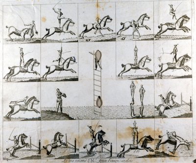 Plåt med 19 tryck som visar den engelska voltigern Mr Prices skicklighet. 1790 ca. av Unknown artist
