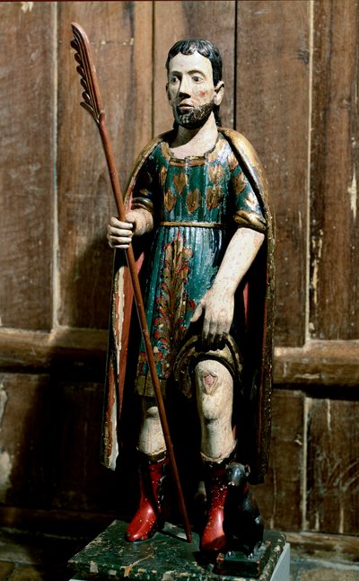 Populär konst: "" Saint Roch"" Helgonet bär pesten på benet. Anonym 1700-talsskulptur. Sao Paulo, konstmuseum av Unknown artist