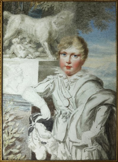""Porträtt av prins Napoleon Francois Bonaparte (1811-1832) Som ett barn"" Porträtt av kungen av Rom Napoleon II, hertig av Reichstadt (1811-1832) Son till kejsar Napoleon I (1769-1821) - Anonym akvarell runt omkring Podstanitsky samling av Unknown artist