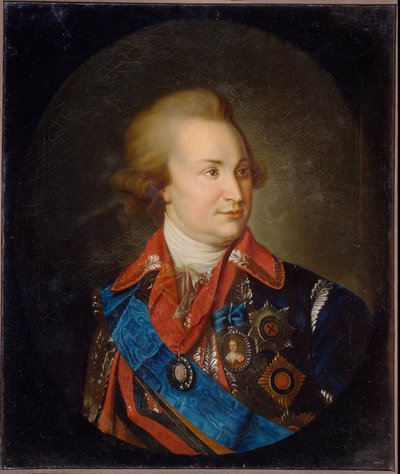 Porträtt av prinsen av Tauris, generalmarskalk och statsman, Grigori Aleksandrovich Potemkin (eller Potiomkin) (1739-1791). (Porträtt av prins Tauris, generalfältmarskalk, statsmannen G. A. Potyomkin). Tsarina Katarina II:s favorit (1729-1796). Pe av Unknown artist