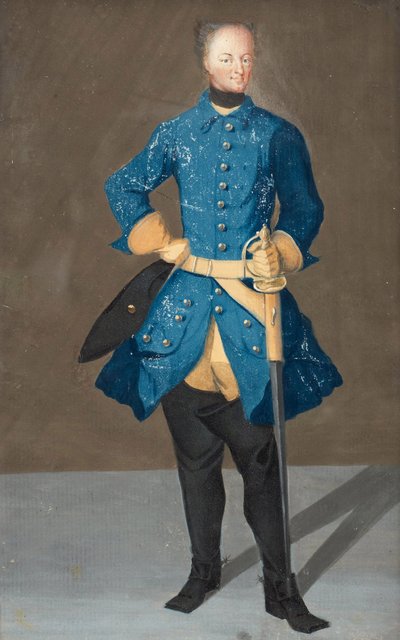 ""Porträtt av kung Karl XII av Sverige"" (Porträtt av kung Karl XII av Sverige (1682-1718)) Akvarell och gouache anonym omkring 1710 Dim 20x13 cm Privat samling av Unknown artist