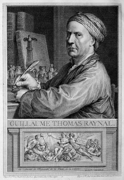 Frontispice-porträtt av Raynal - i "" Philosophical and Political History of European Settlements and Trade in the Two Indexes"" av Guillaume Thomas Raynal. av Unknown artist