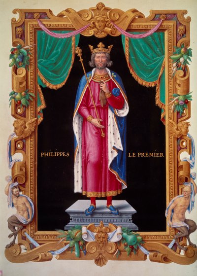 Porträtt till fots av kungen av Frankrike Filip I (1052-1108). Miniatyr i "" Collection of the kings of France"" av Jean du Tillet av Unknown artist