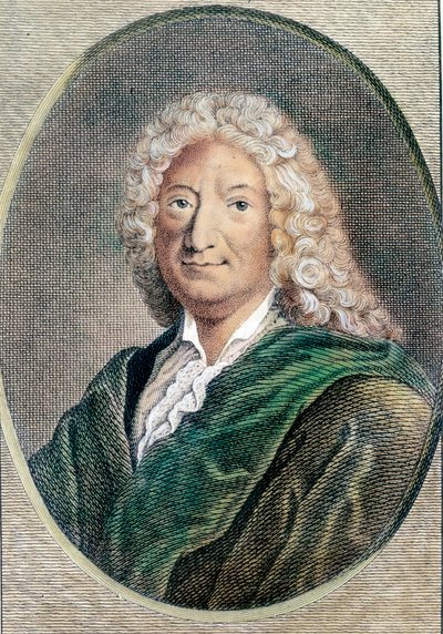 Porträtt av Alain Rene Lesage (Alain-Rene Le Sage) (1668-1747), fransk författare. Gravyr av 1700-talet. Privat samling av Unknown artist