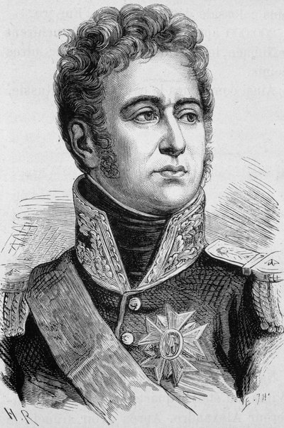 Porträtt av Alexandre Law, Marquis de Lauriston (1768 - 1828). Gravyr från slutet av 1800-talet i "Histoire de France"" av H. Martin. av Unknown artist