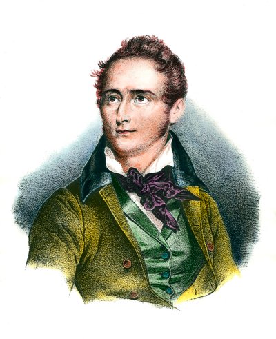 Porträtt av Alphonse de Lamartine (1790-1869) poet francais Gravyr från 1800-talet Privat samling av Unknown artist