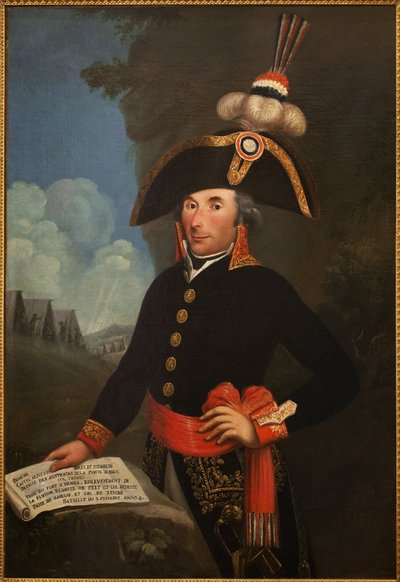 Porträtt av Andre Massena (1758-1817, hertig av Rivoli och prins av Essling, marechal av imperiet), i uniform av divisionsgeneralen. Anonym målning, olja på duk 1796, porträtt av Unknown artist