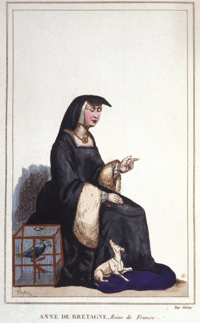 Porträtt av Anne av Bretagne (1476-1514), Frankrikes drottning, fru till Karl VIII sedan Ludvig XII. Graverad från 1830 av Unknown artist