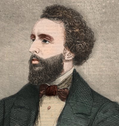 Porträtt av Bayard Taylor (1825-1878), amerikansk poet. Gravyr i "" The illustrated London News "" av 23 januari 1858. av Unknown artist